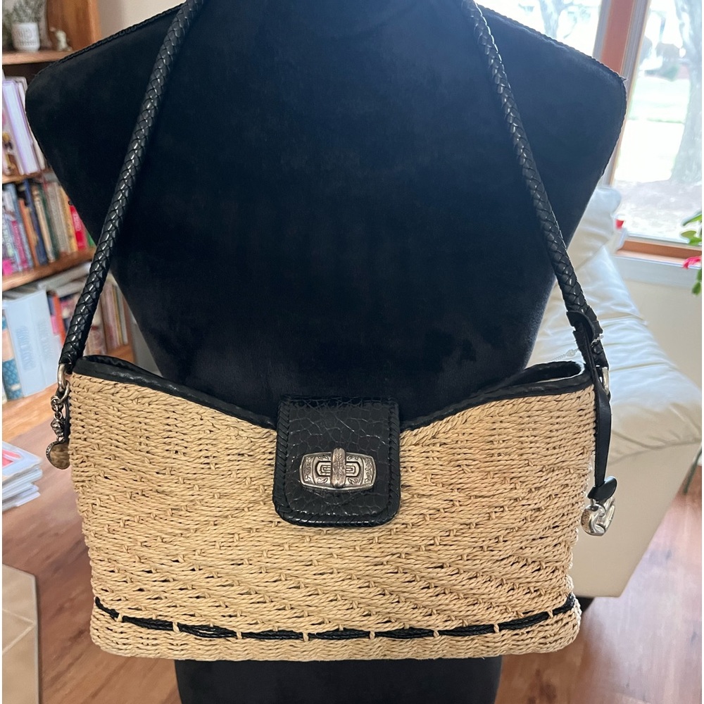 Brighton jute shoulder bag, black leather accents - Picture 1 of 8